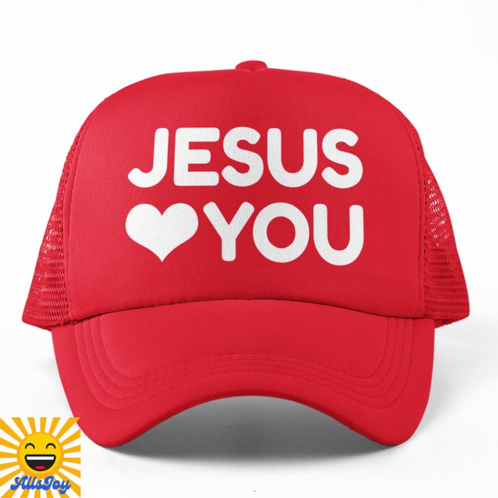 JESUS LOVES YOU Foam Trucker Hat Snapback Cap Red